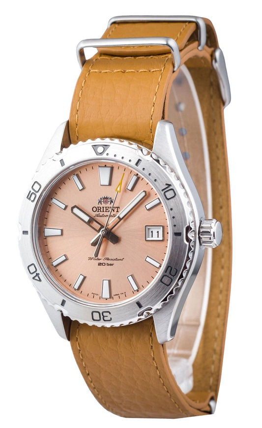 Orient Sports Lederarmband Apricot Dial Automatik Taucher RA-AC0Q05P10B RA-AC0Q05P30B 200M Herrenuhr