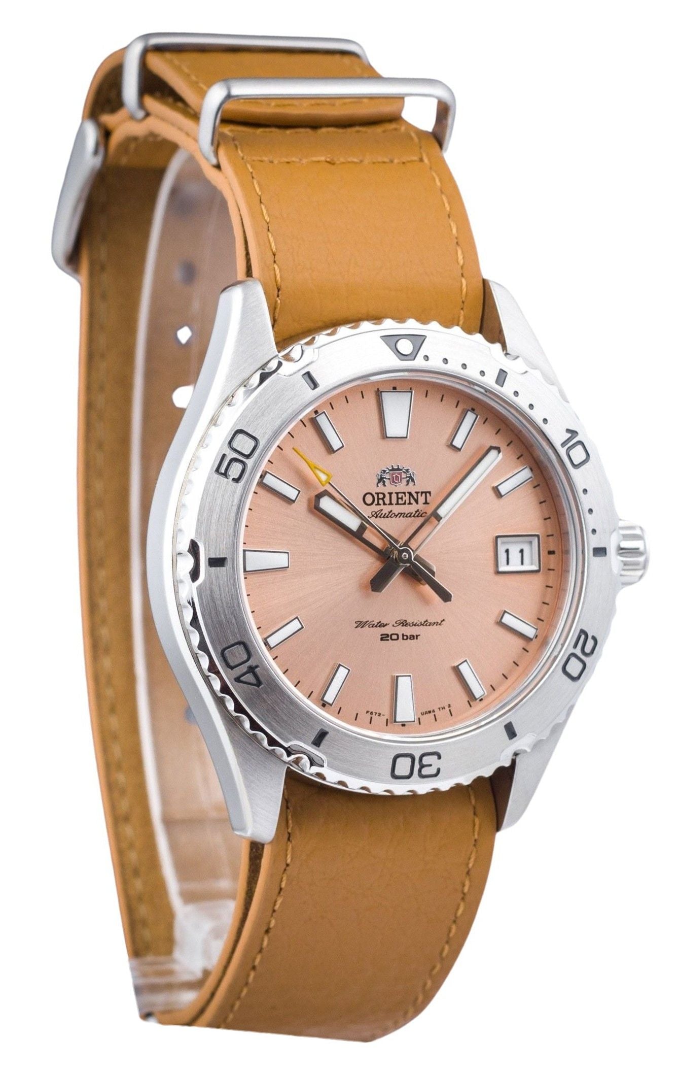 Orient Sports Lederarmband Apricot Dial Automatik Taucher RA-AC0Q05P10B RA-AC0Q05P30B 200M Herrenuhr