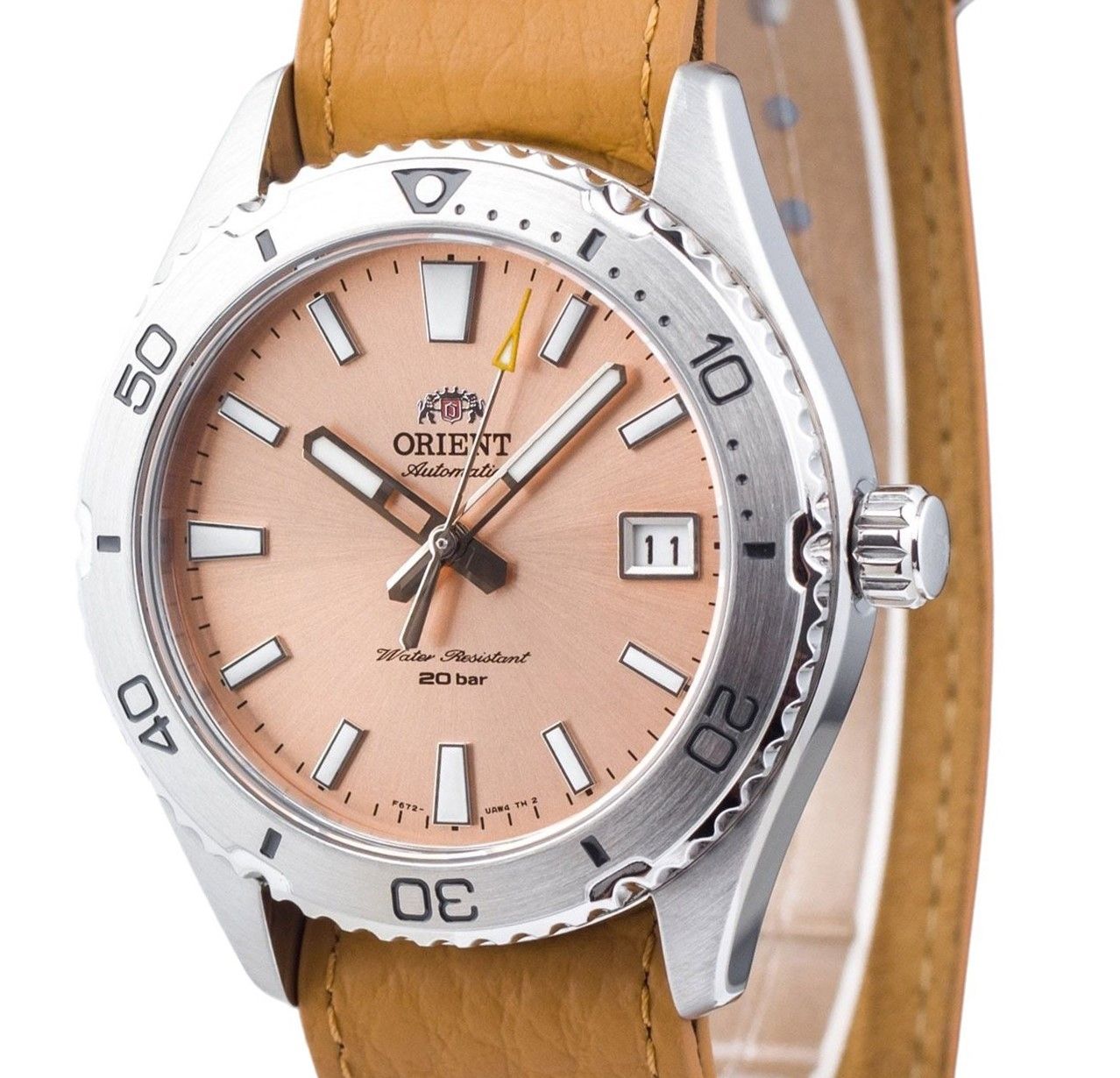 Orient Sports Lederarmband Apricot Dial Automatik Taucher RA-AC0Q05P10B RA-AC0Q05P30B 200M Herrenuhr