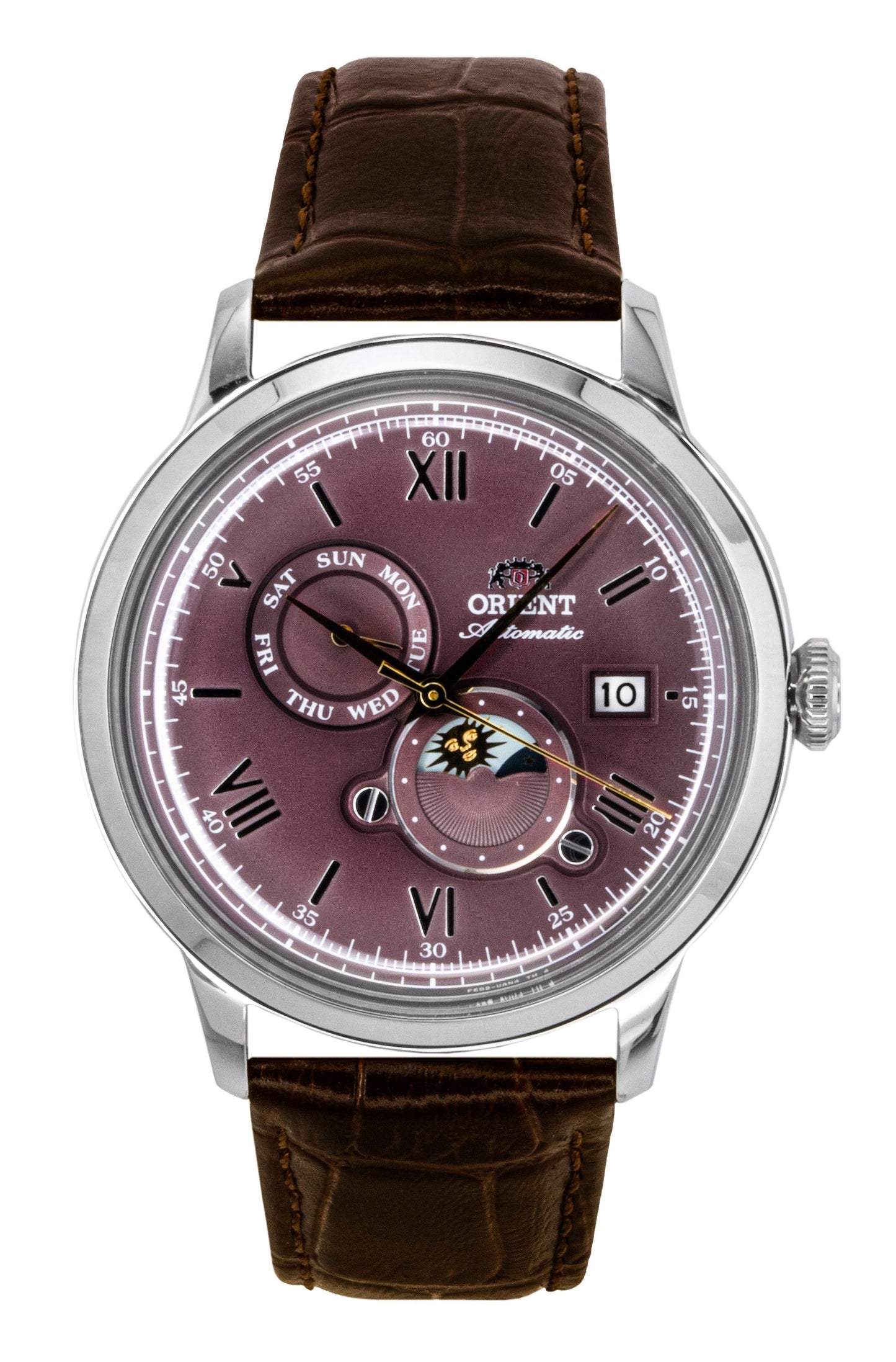 Orient Classic Sun and Moon Lederarmband Bordeaux Dial Automatik RA-AK0807R Herrenuhr