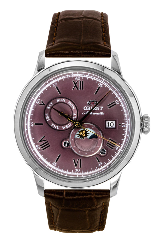 Orient Classic Sun and Moon Lederarmband Bordeaux Dial Automatik RA-AK0807R Herrenuhr