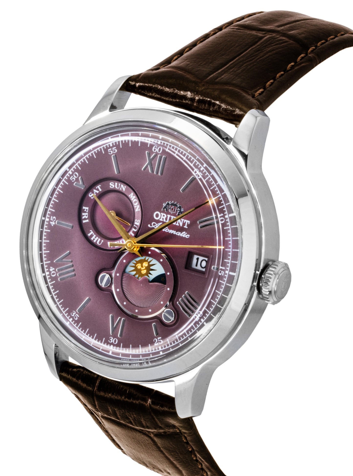 Orient Classic Sun and Moon Lederarmband Bordeaux Dial Automatik RA-AK0807R Herrenuhr