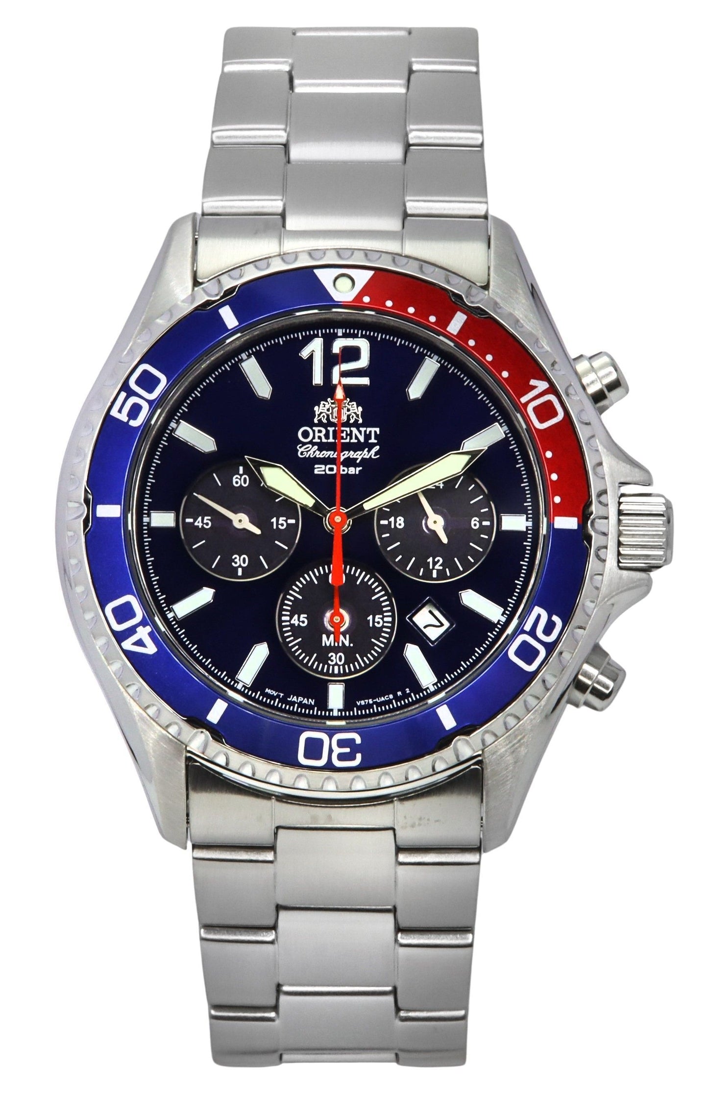 Orient Chronograph Edelstahl Schwarzes Zifferblatt Solar Taucher RA-TX0201L10B 200M Herrenuhr