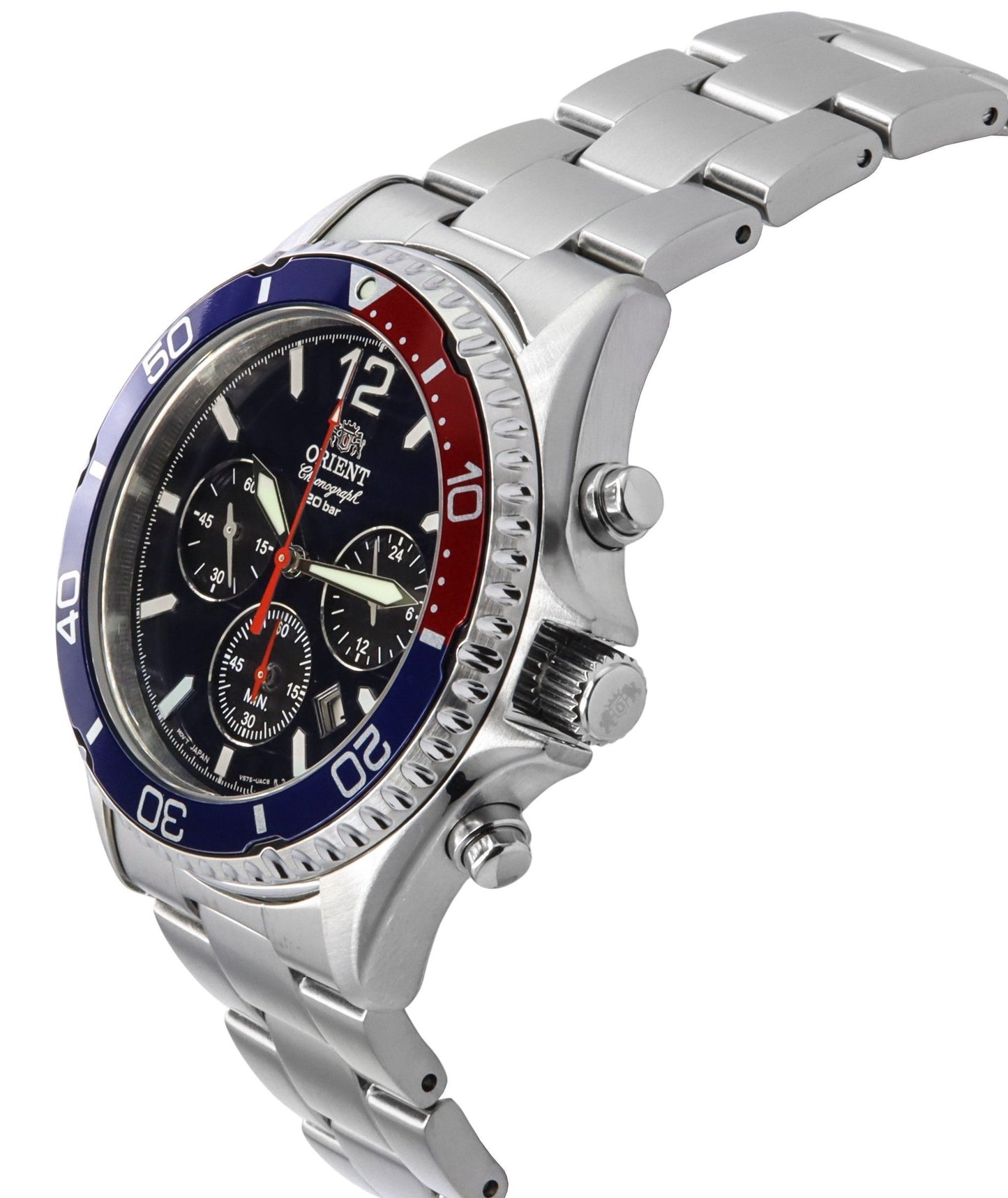 Orient Chronograph Edelstahl Schwarzes Zifferblatt Solar Taucher RA-TX0201L10B 200M Herrenuhr