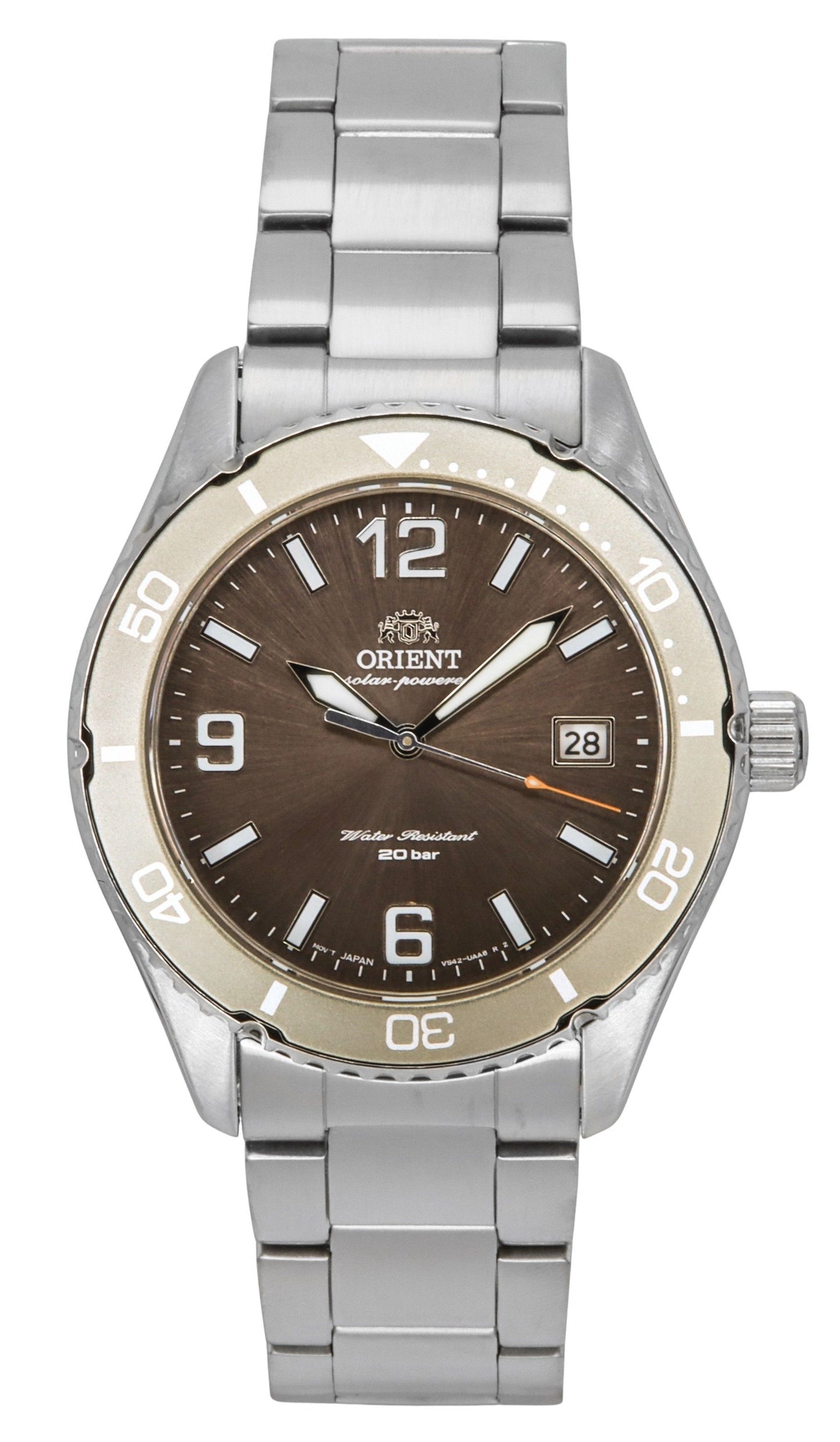 Orient Mako III Edelstahl Braunes Zifferblatt Solar Taucher RA-WJ0004Y 200M Herrenuhr