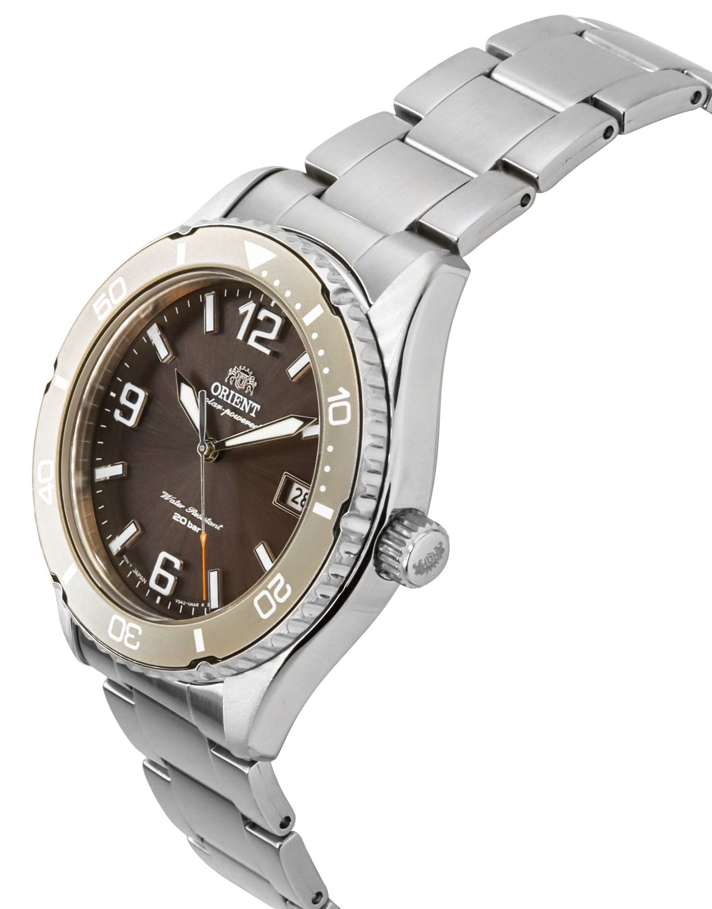 Orient Mako III Edelstahl Braunes Zifferblatt Solar Taucher RA-WJ0004Y 200M Herrenuhr