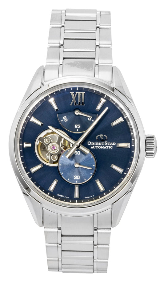 Orient Star Contemporary M34 F7 Edelstahl Open Heart Blaues Zifferblatt Automatik RE-BY0010L Herrenuhr