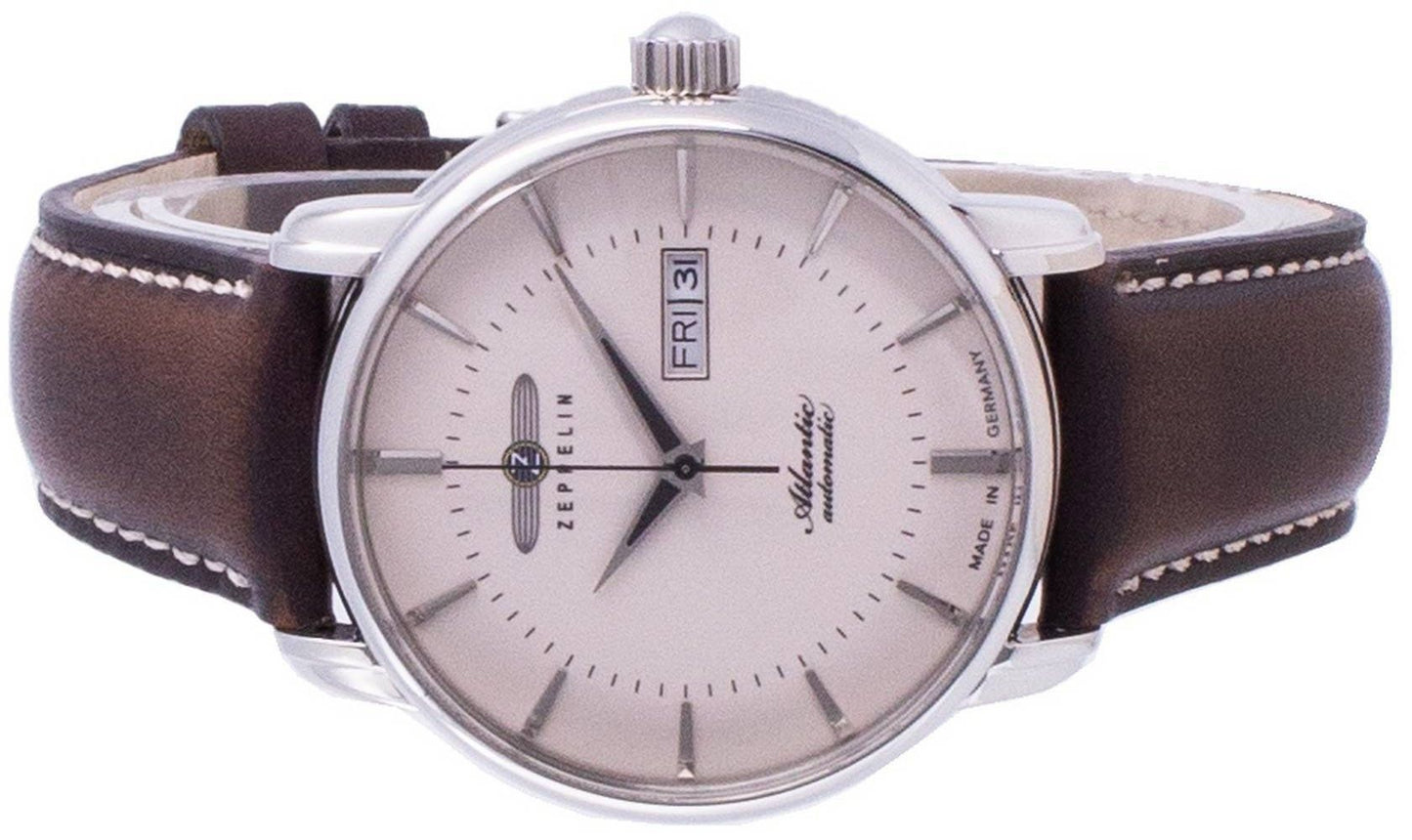 General?berholt Zeppelin Atlantic Beige Dial Lederarmband Automatik 8466-5 84665 Herrenuhr