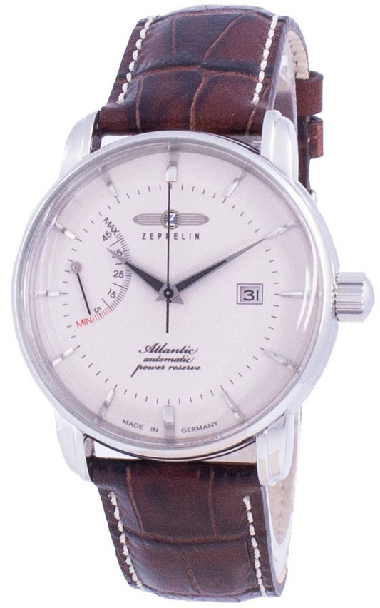 General?berholt Zeppelin Atlantic White Dial Lederarmband Automatik 8462-5 84625 Herrenuhr