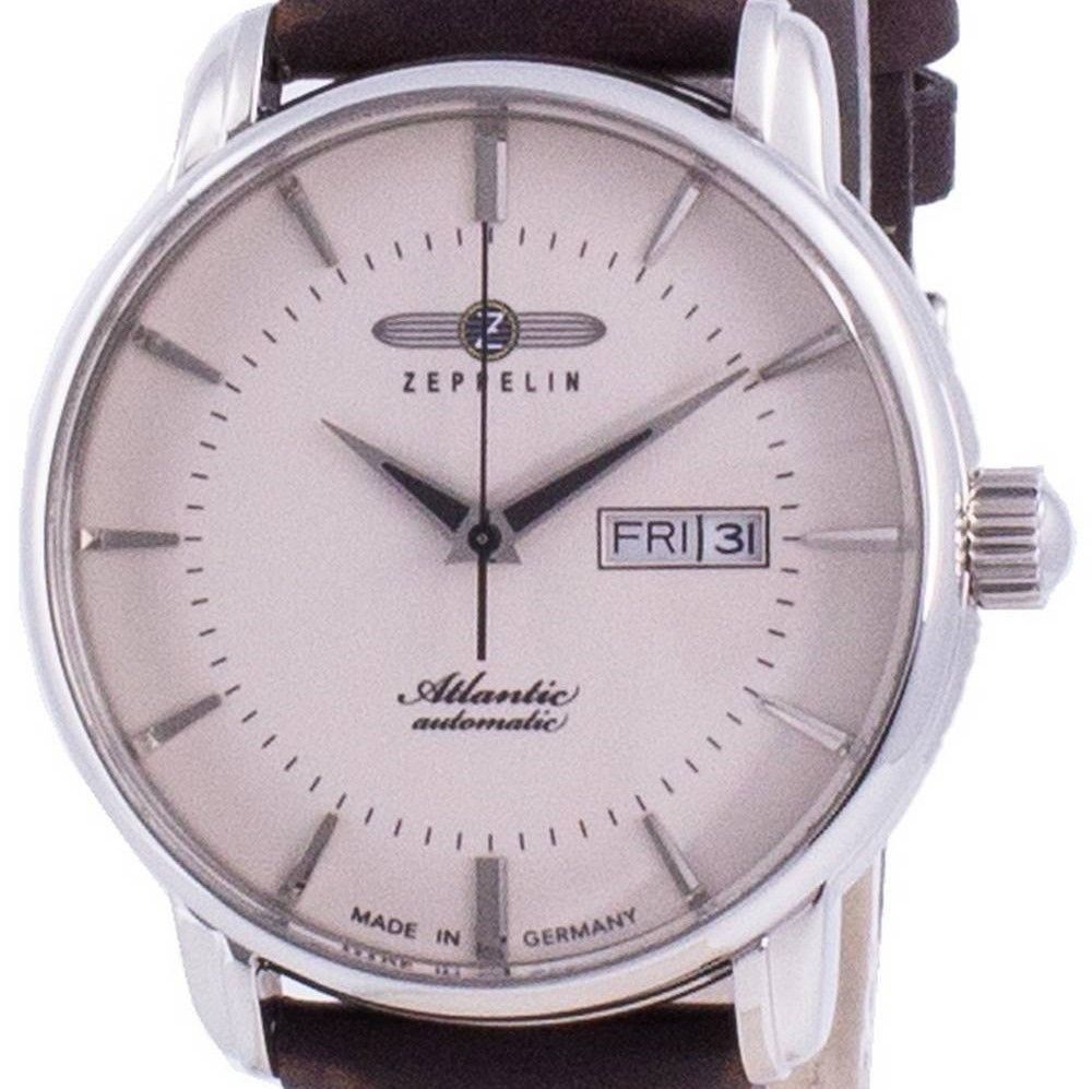 General?berholt Zeppelin Atlantic Beige Dial Lederarmband Automatik 8466-5 84665 Herrenuhr