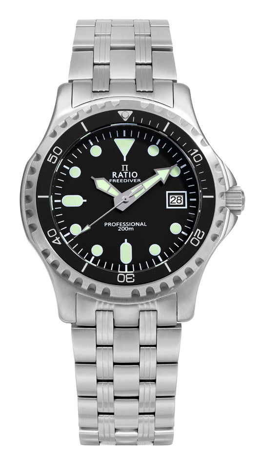 Ratio FreeDiver Professional Sapphire Schwarzes Zifferblatt Quarz RTF005 200M Herrenuhr