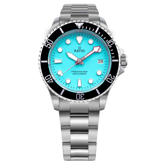 Ratio FreeDiver Sapphire Edelstahl Ice Blaues Zifferblatt Quarz RTF032 200M Herrenuhr