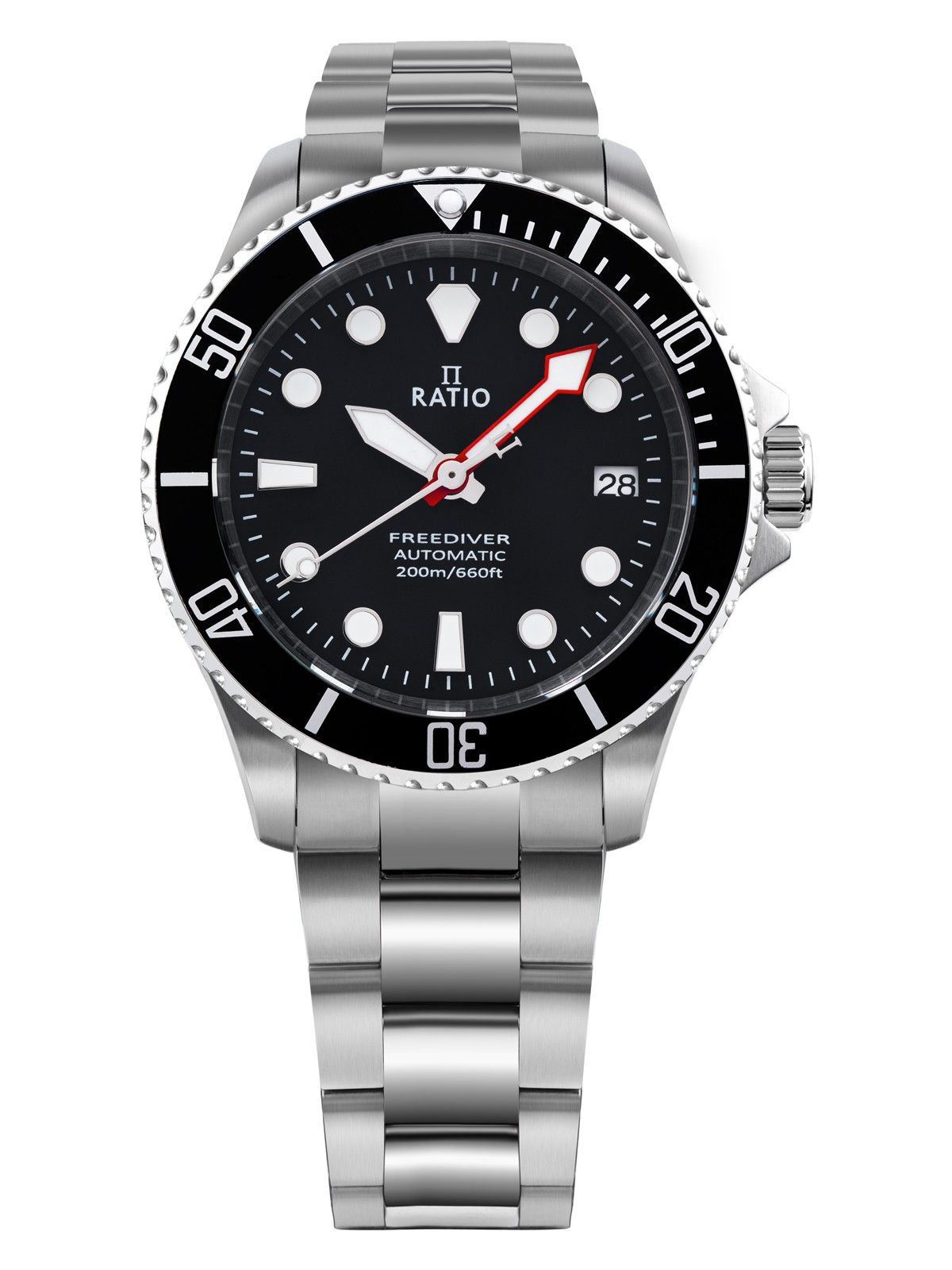 Ratio FreeDiver Sapphire Edelstahl Schwarzes Zifferblatt Automatik RTF041 200M Herrenuhr
