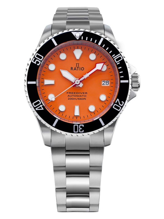 Ratio FreeDiver Sapphire Edelstahl Orange Dial Automatik RTF045 200M Herrenuhr