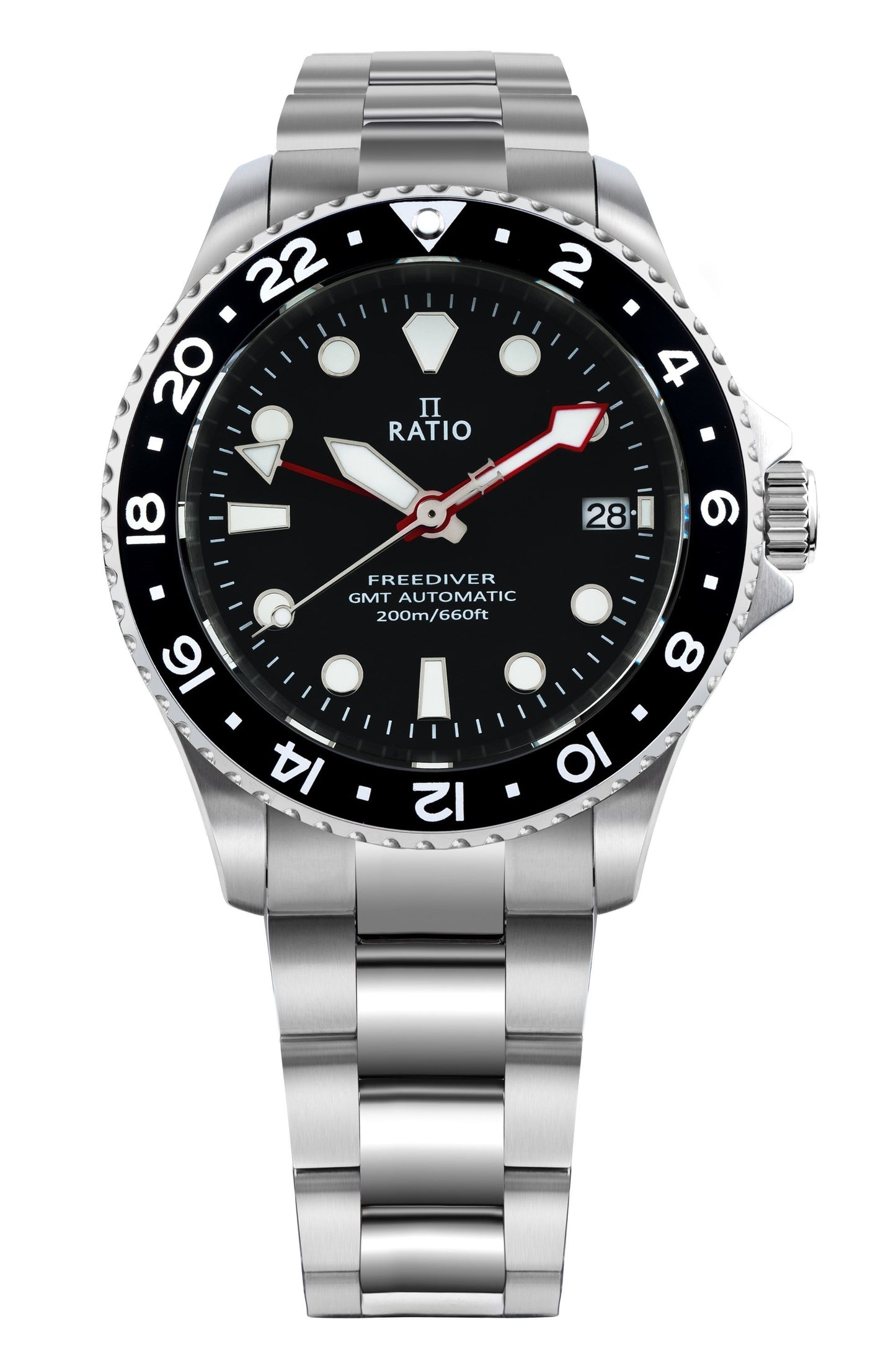 Ratio FreeDiver GMT Series Sapphire Edelstahl Schwarzes Zifferblatt Automatik RTF051 200M Herrenuhr