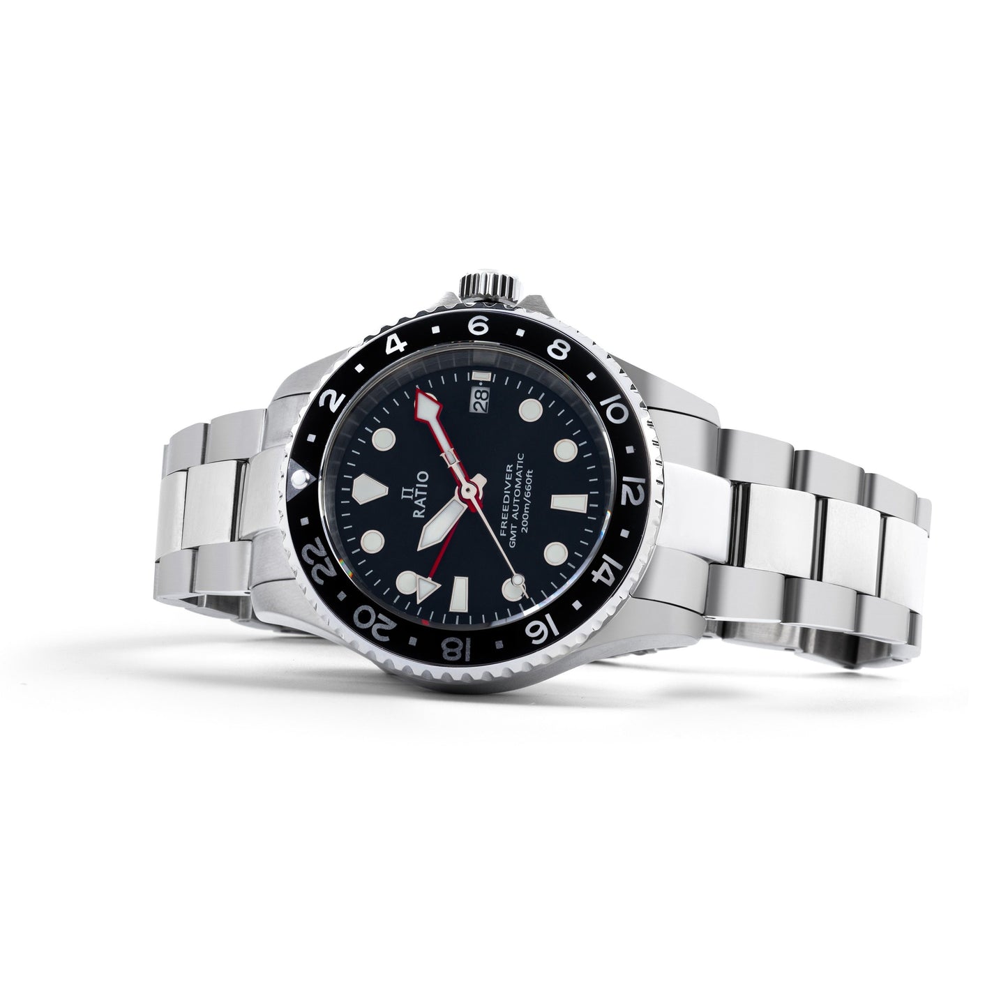 Ratio FreeDiver GMT Series Sapphire Edelstahl Schwarzes Zifferblatt Automatik RTF051 200M Herrenuhr