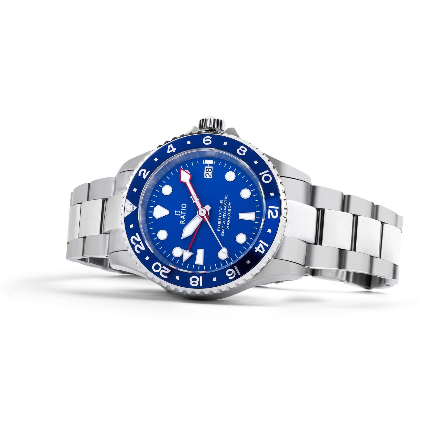 Ratio FreeDiver GMT Series Sapphire Edelstahl Blaues Zifferblatt Automatik RTF053 200M Herrenuhr