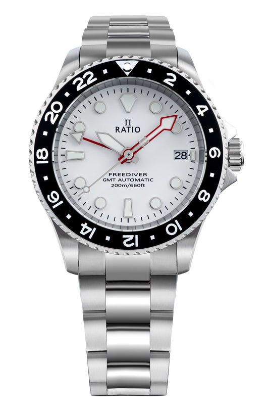 Ratio FreeDiver GMT Series Sapphire Edelstahl White Dial Automatik RTF057 200M Herrenuhr