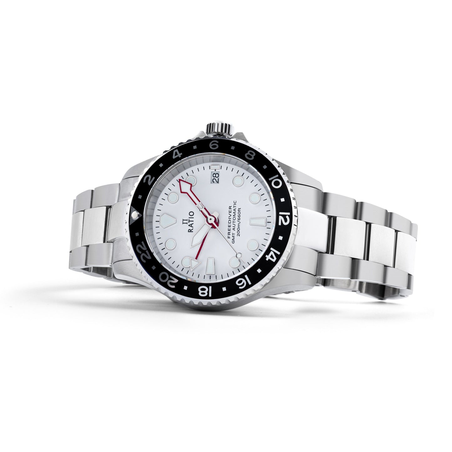 Ratio FreeDiver GMT Series Sapphire Edelstahl White Dial Automatik RTF057 200M Herrenuhr