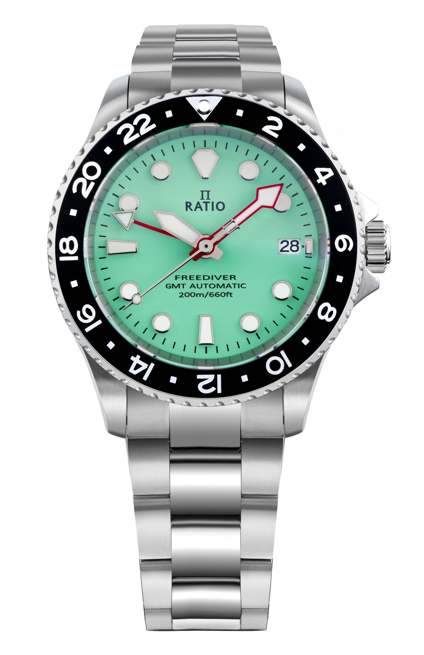 Ratio FreeDiver GMT Series Sapphire Edelstahl Gr?nes Zifferblatt Automatik RTF059 200M Herrenuhr