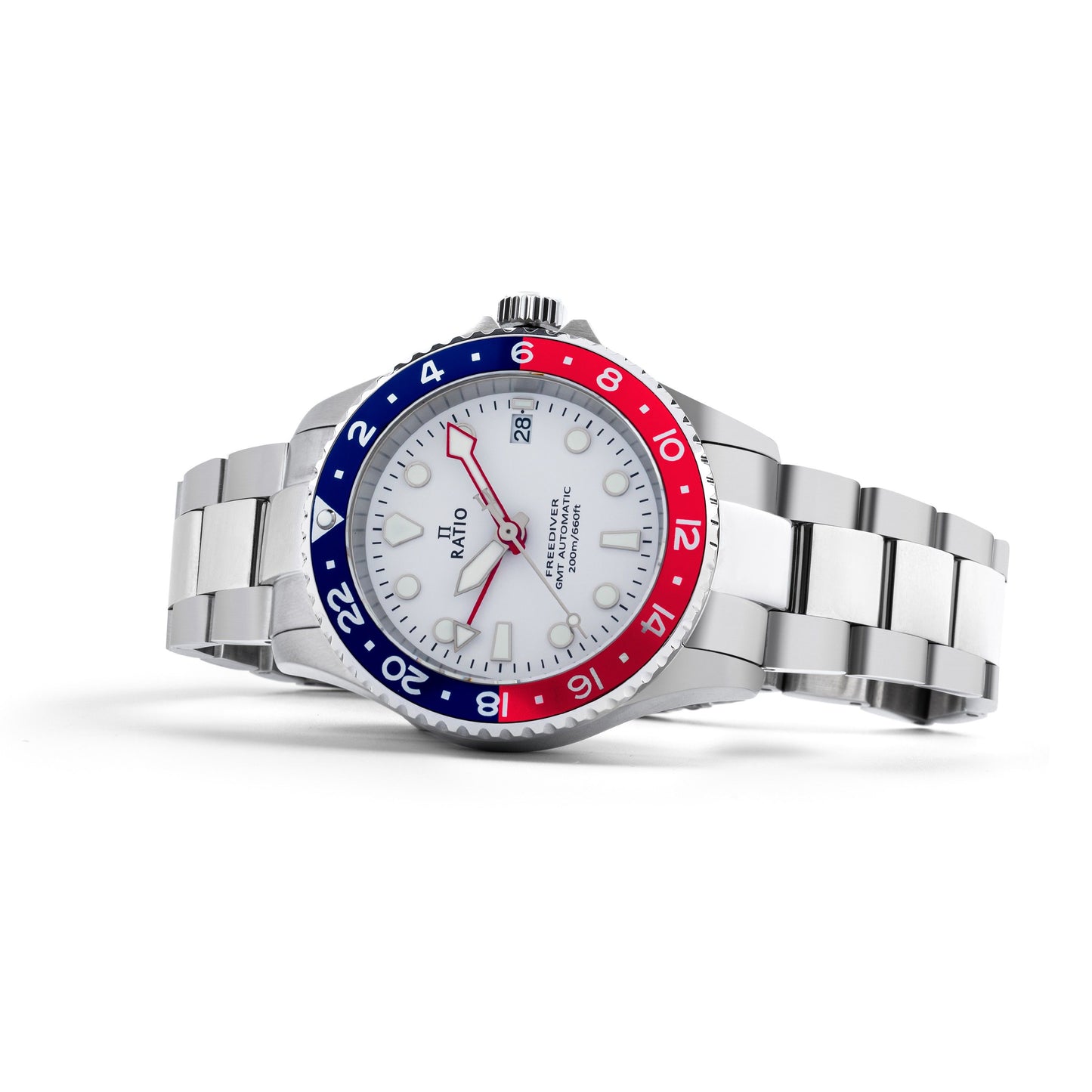 Ratio FreeDiver GMT Series Sapphire Edelstahl White Dial Blue Red Pepsi Bezel Automatik RTF061 200M Herrenuhr