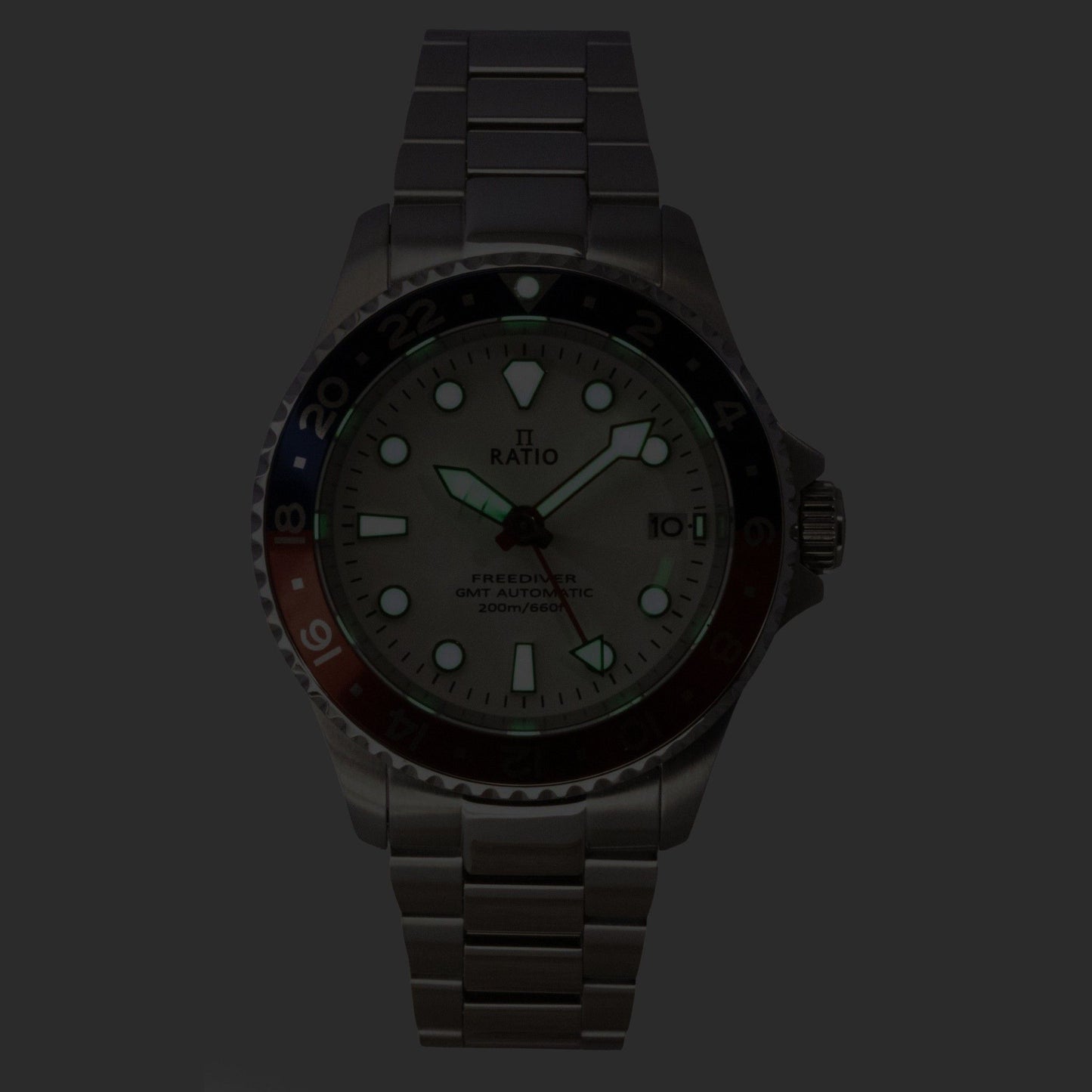 Ratio FreeDiver GMT Series Sapphire Edelstahl White Dial Blue Red Pepsi Bezel Automatik RTF061 200M Herrenuhr