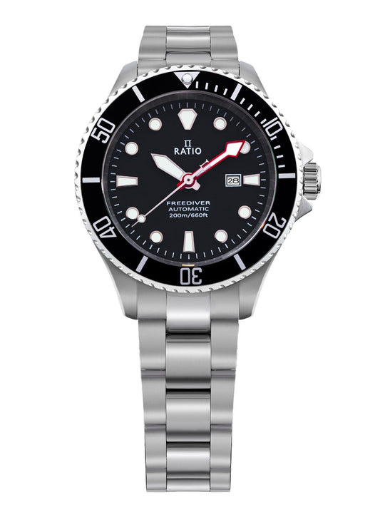 Ratio FreeDiver Sapphire Edelstahl Schwarzes Zifferblatt Automatik RTFL831 200M Damenuhr