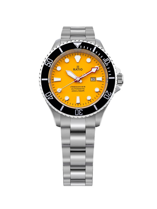 Ratio FreeDiver Sapphire Edelstahl Yellow Dial Automatik RTFL834 200M Damenuhr