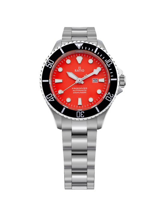 Ratio FreeDiver Sapphire Edelstahl Red Dial Automatik RTFL836 200M Damenuhr