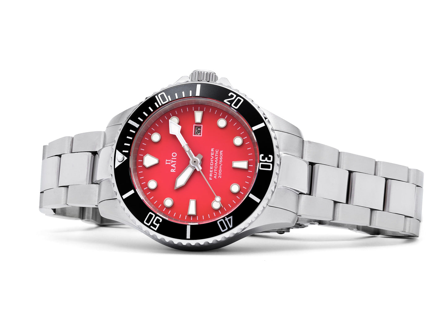 Ratio FreeDiver Sapphire Edelstahl Red Dial Automatik RTFL836 200M Damenuhr