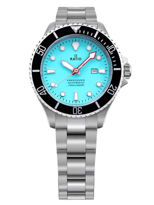 Ratio FreeDiver Sapphire Edelstahl Ice Blaues Zifferblatt Automatik RTFL837 200M Damenuhr