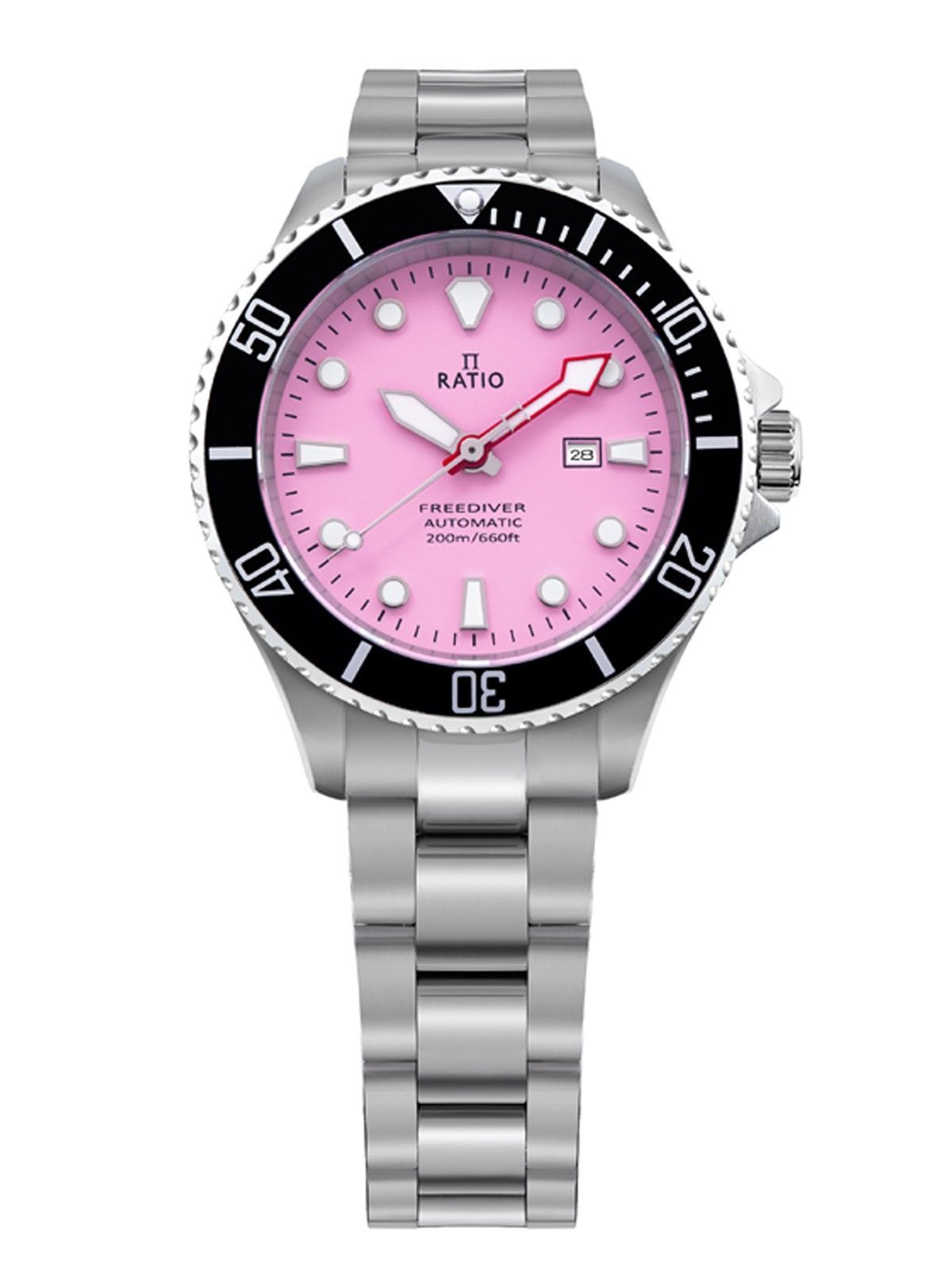 Ratio FreeDiver Sapphire Edelstahl Candy Pink Dial Automatik RTFL839 200M Damenuhr