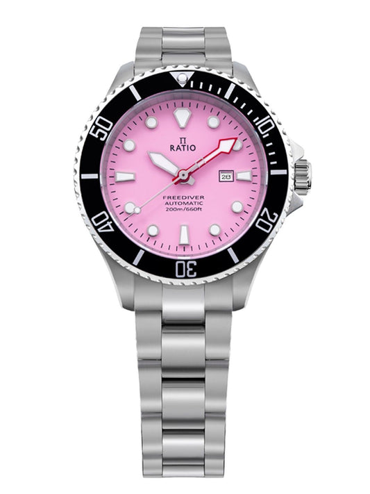 Ratio FreeDiver Sapphire Edelstahl Candy Pink Dial Automatik RTFL839 200M Damenuhr