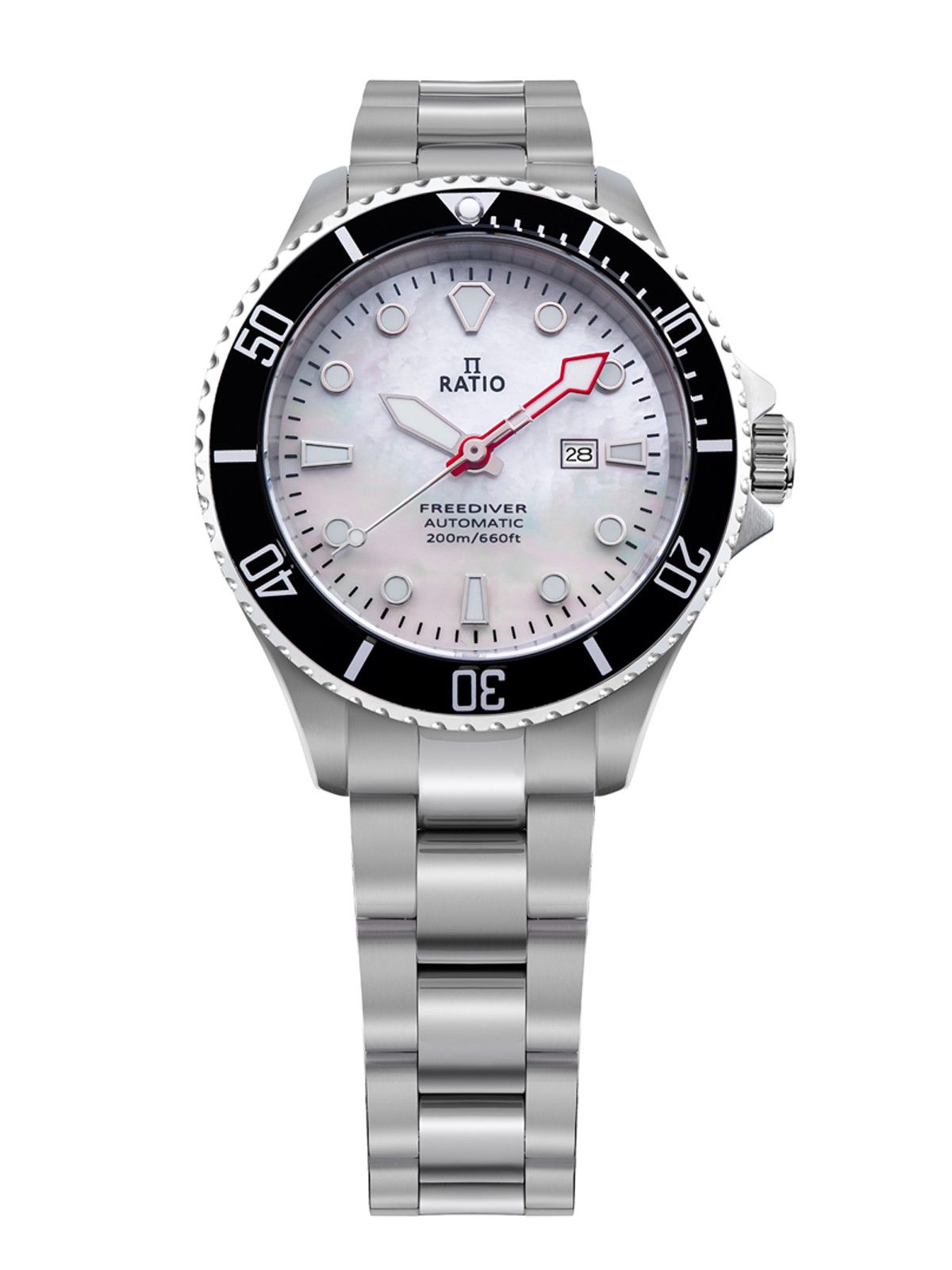 Ratio FreeDiver Sapphire Edelstahl White Perlmutt-Zifferblatt Automatik RTFL841 200M Damenuhr
