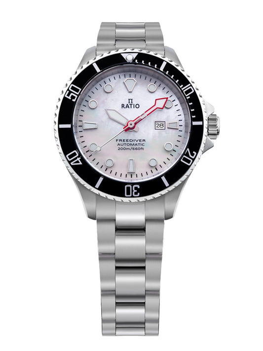 Ratio FreeDiver Sapphire Edelstahl White Perlmutt-Zifferblatt Automatik RTFL841 200M Damenuhr