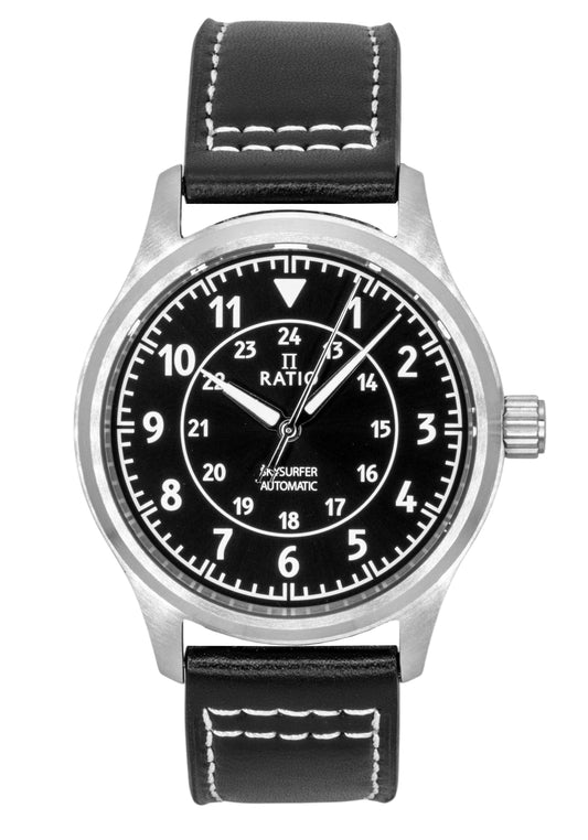 Ratio Skysurfer Pilot Black Sunray Dial Leather Automatik RTS314 200M Herrenuhr