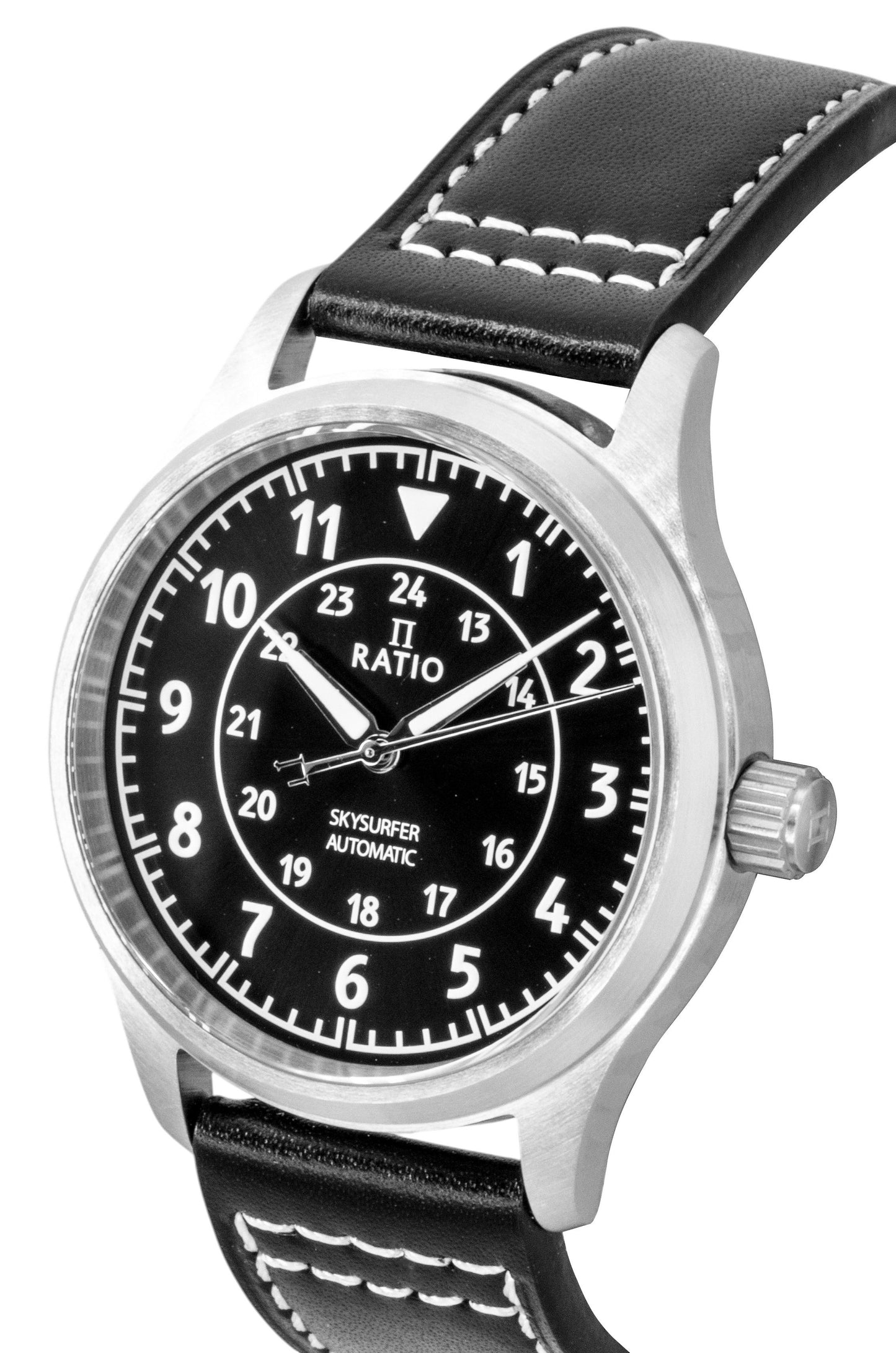 Ratio Skysurfer Pilot Black Sunray Dial Leather Automatik RTS314 200M Herrenuhr