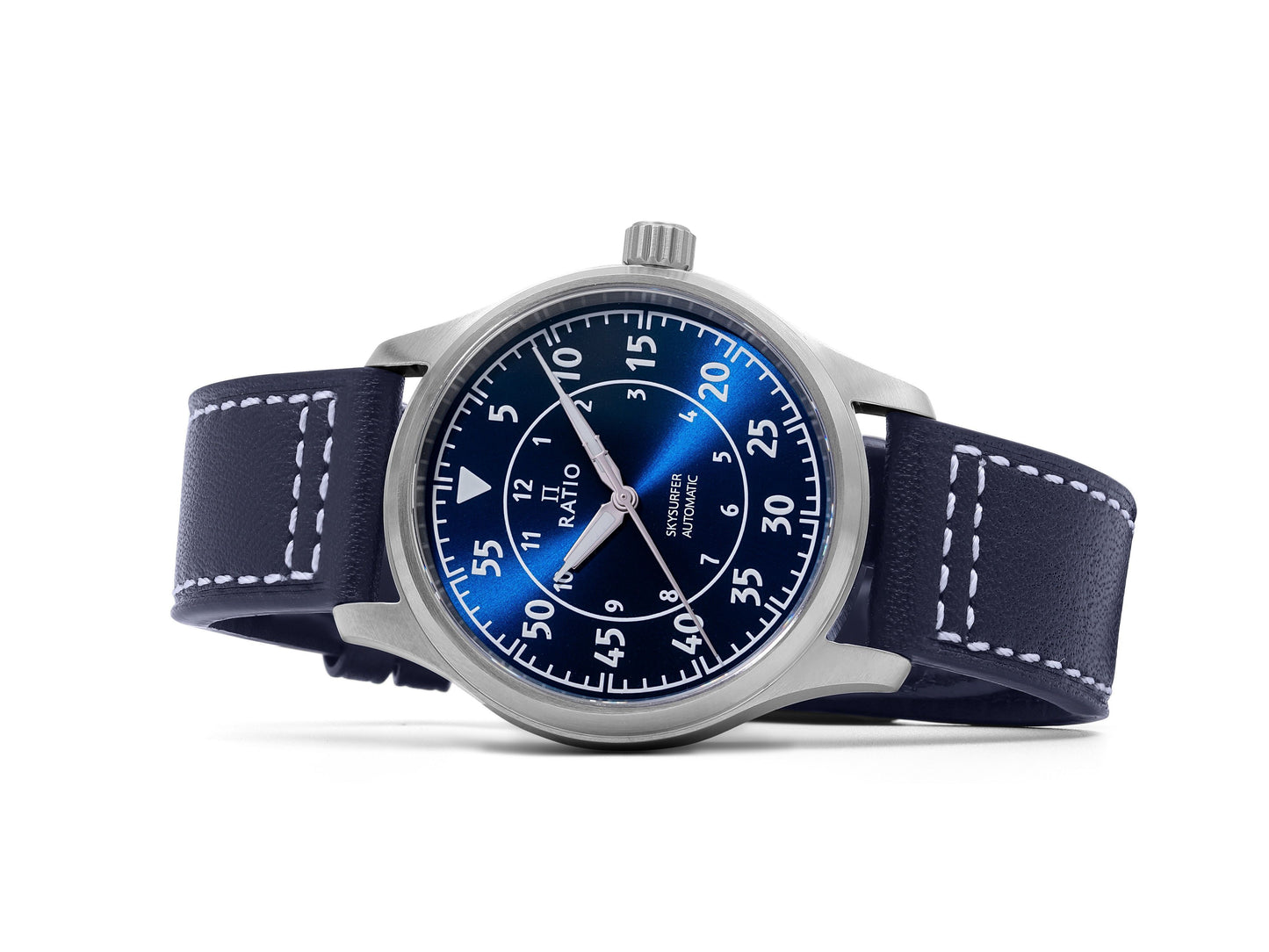 Ratio Skysurfer Pilot Blue Sunray Dial Leather Automatik RTS318 200M Herrenuhr