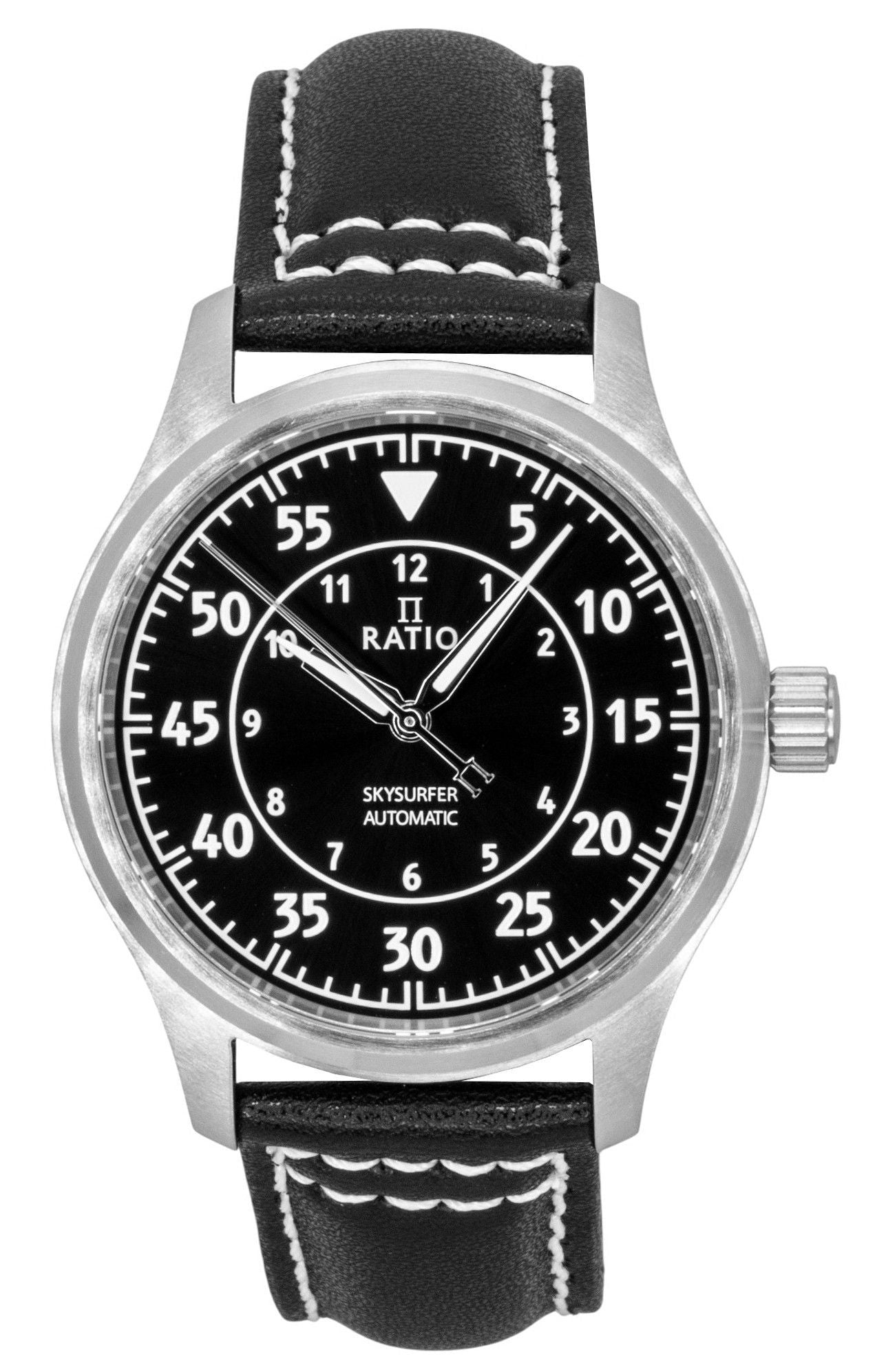 Ratio Skysurfer Pilot Black Sunray Dial Leather Automatik RTS321 200M Herrenuhr