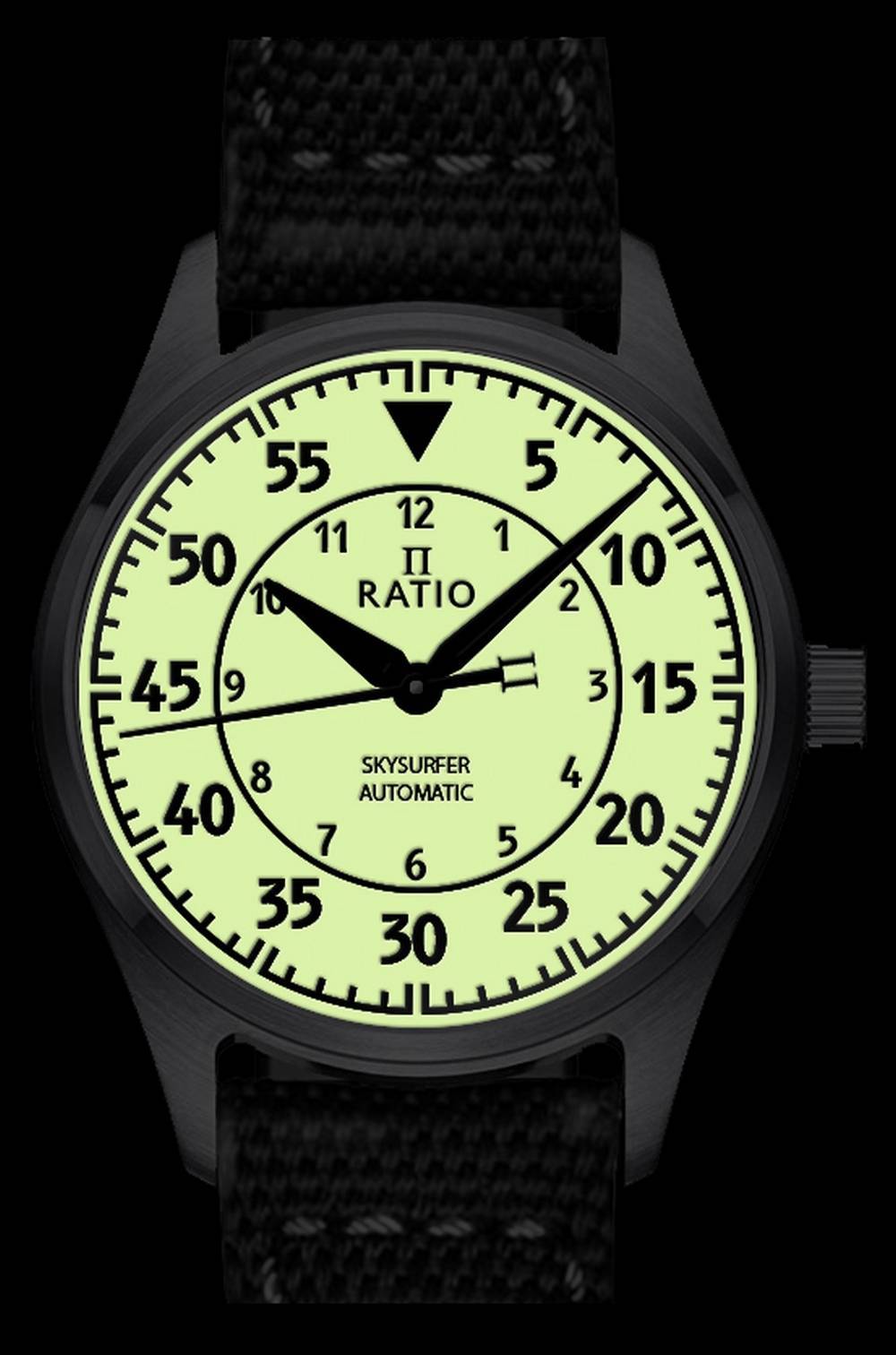 Ratio Skysurfer Pilot Full Luminous Dial Leather Automatik RTS324 200M Herrenuhr