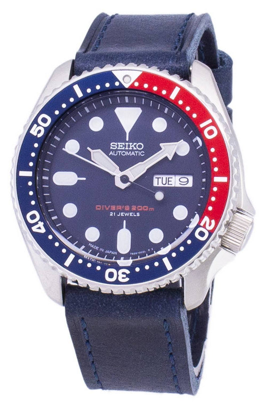 Seiko Automatik SKX009J1-var-LS13 Taucher 200M Dark Blue Lederarmband Herrenuhr