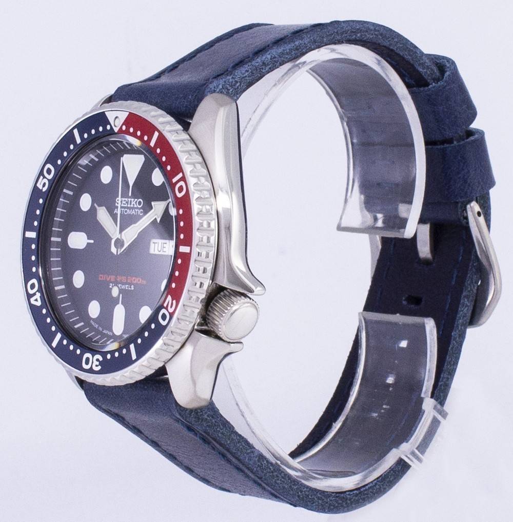Seiko Automatik SKX009J1-var-LS13 Taucher 200M Dark Blue Lederarmband Herrenuhr