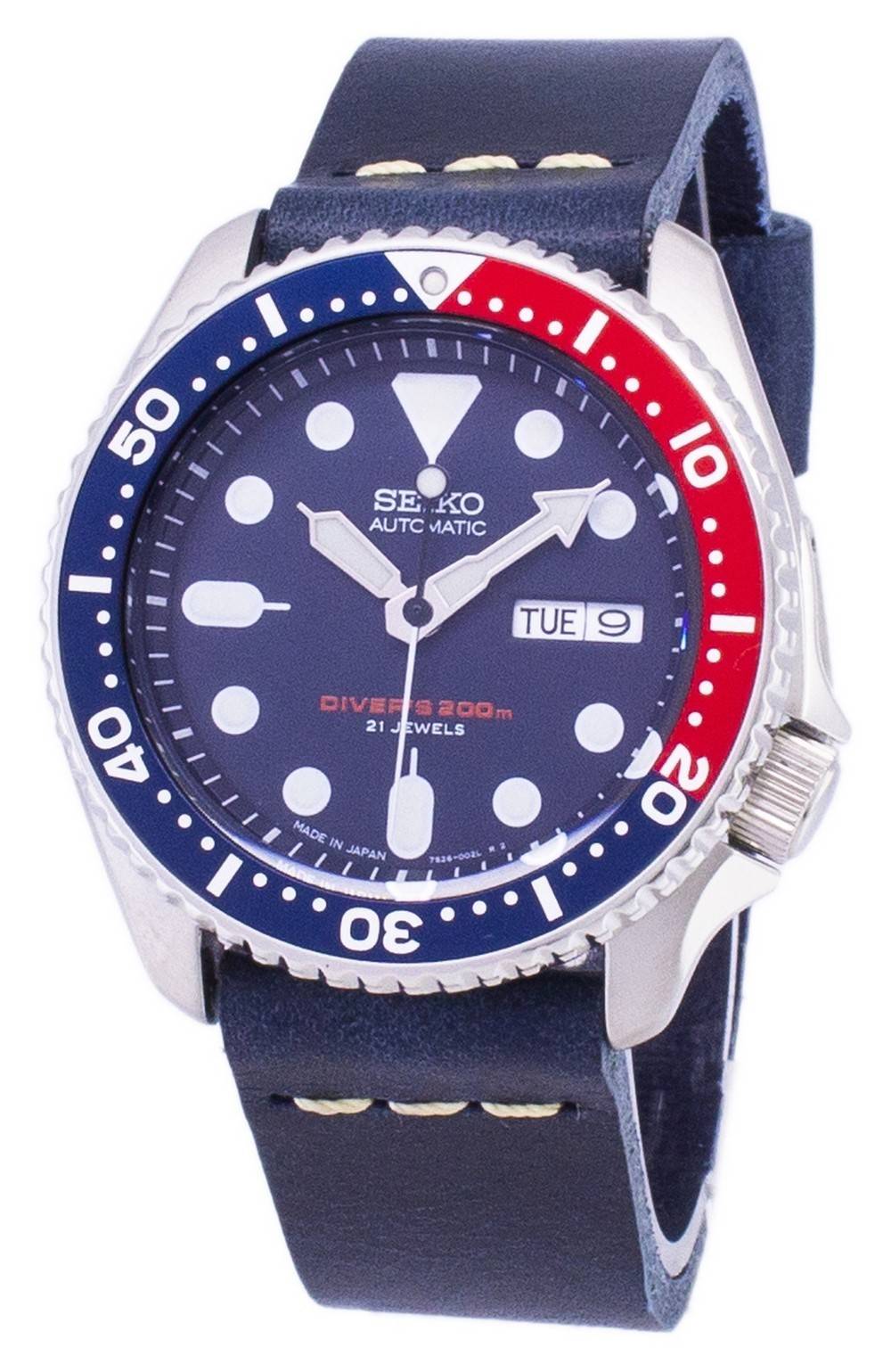 Seiko Automatik SKX009J1-var-LS15 Taucher 200M Dark Blue Lederarmband Herrenuhr