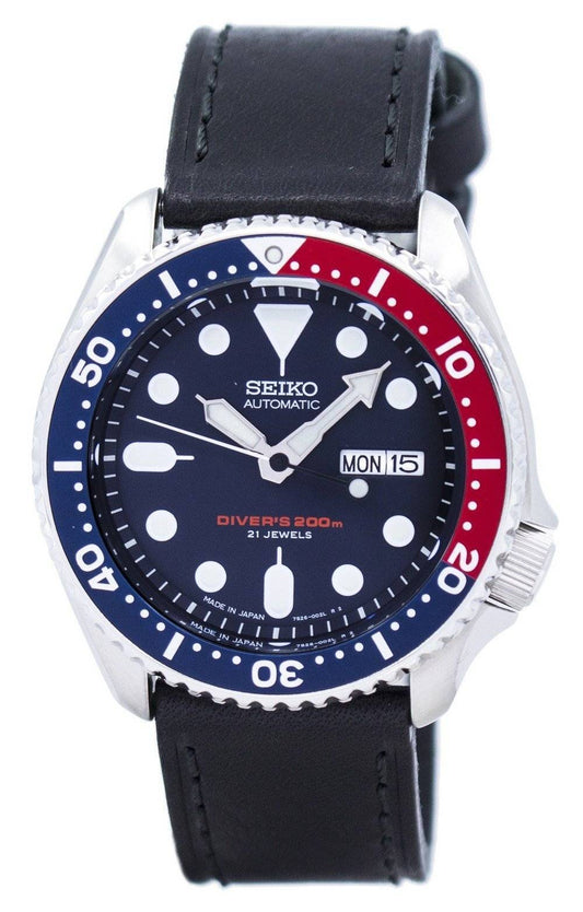 Seiko Automatik Taucher Black Leather SKX009J1-var-LS8 200M Herrenuhr