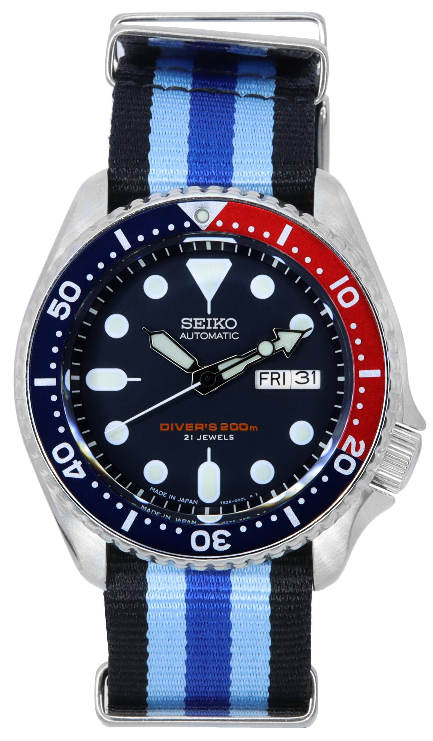 Seiko Blaues Zifferblatt Automatik Taucher SKX009J1-var-NATO20 200M Herrenuhr