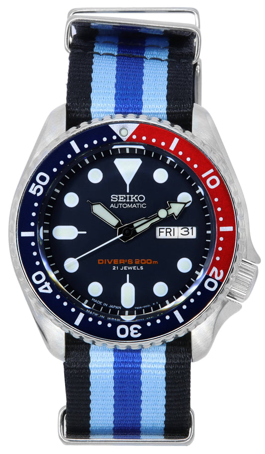 Seiko Blaues Zifferblatt Automatik Taucher SKX009J1-var-NATO20 200M Herrenuhr
