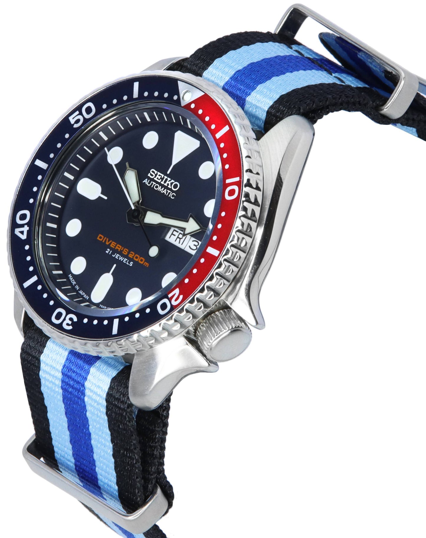 Seiko Blaues Zifferblatt Automatik Taucher SKX009J1-var-NATO20 200M Herrenuhr