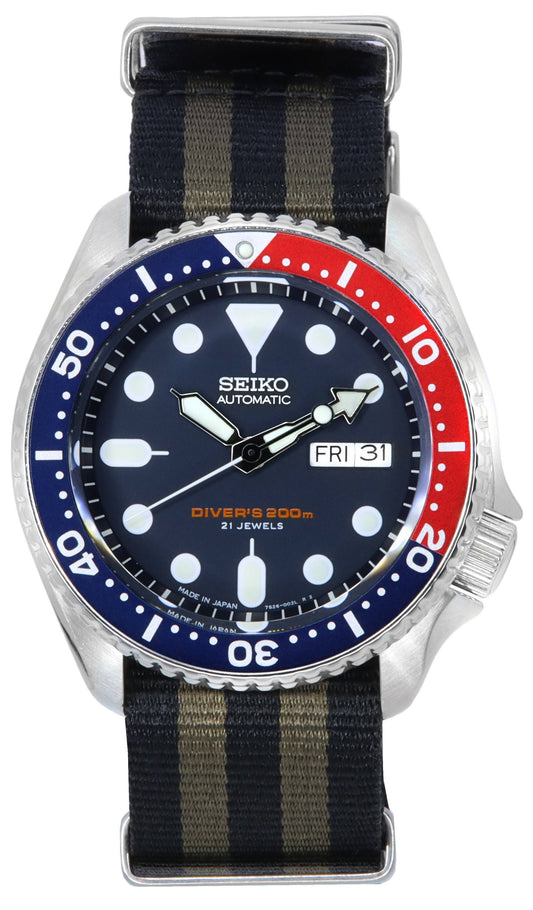 Seiko Blaues Zifferblatt Automatik Taucher SKX009J1-var-NATO21 200M Herrenuhr