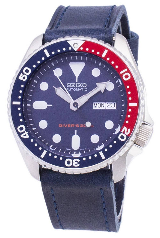 Seiko Automatik SKX009K1-var-LS13 Taucher 200M Dark Blue Lederarmband Herrenuhr