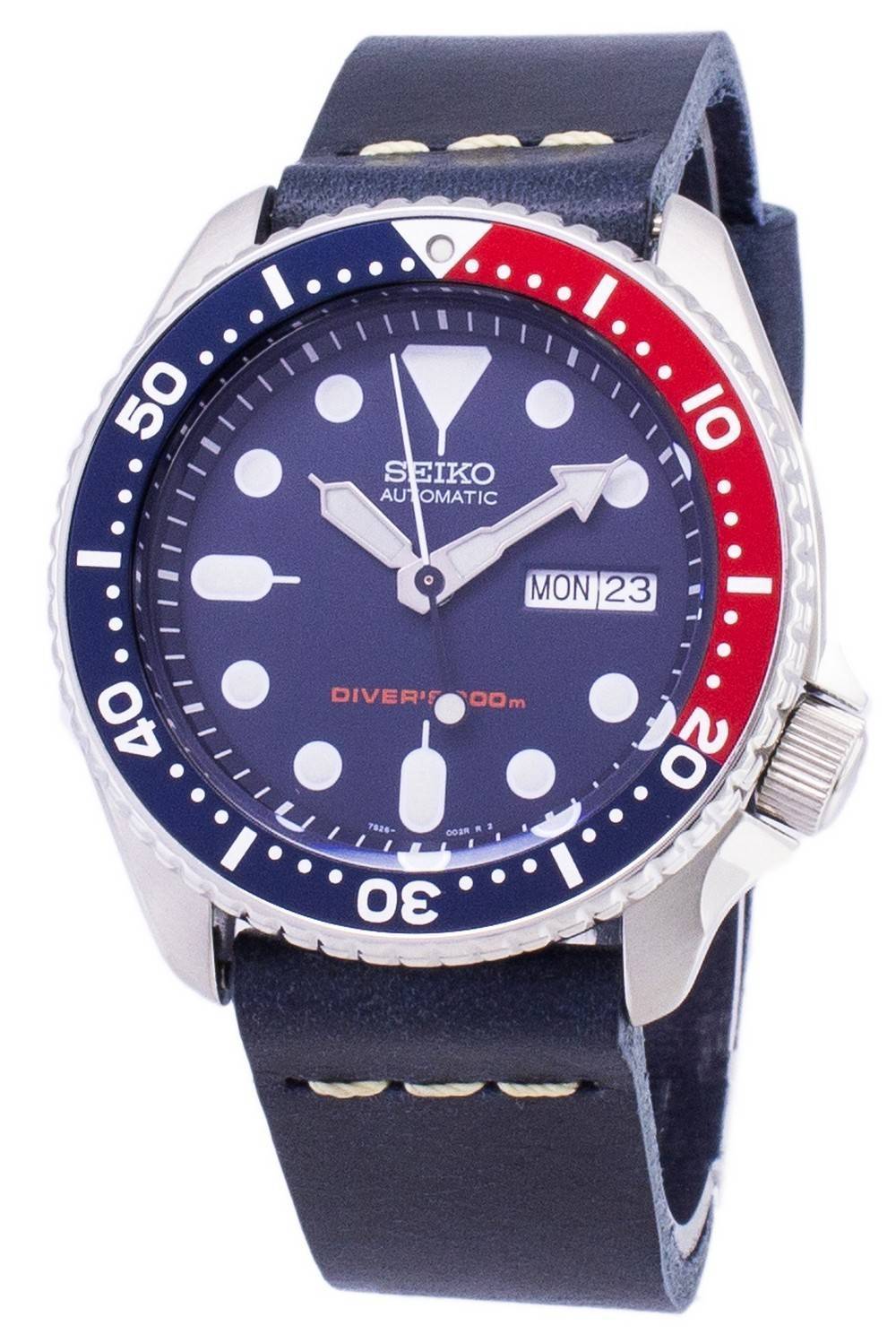 Seiko Automatik SKX009K1-var-LS15 Taucher 200M Dark Blue Lederarmband Herrenuhr